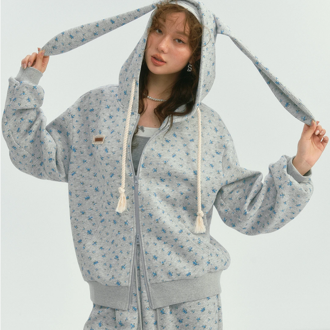 SOMESOWE【肖然好物】兔耳朵碎花卫衣-碎花直筒休闲卫裤