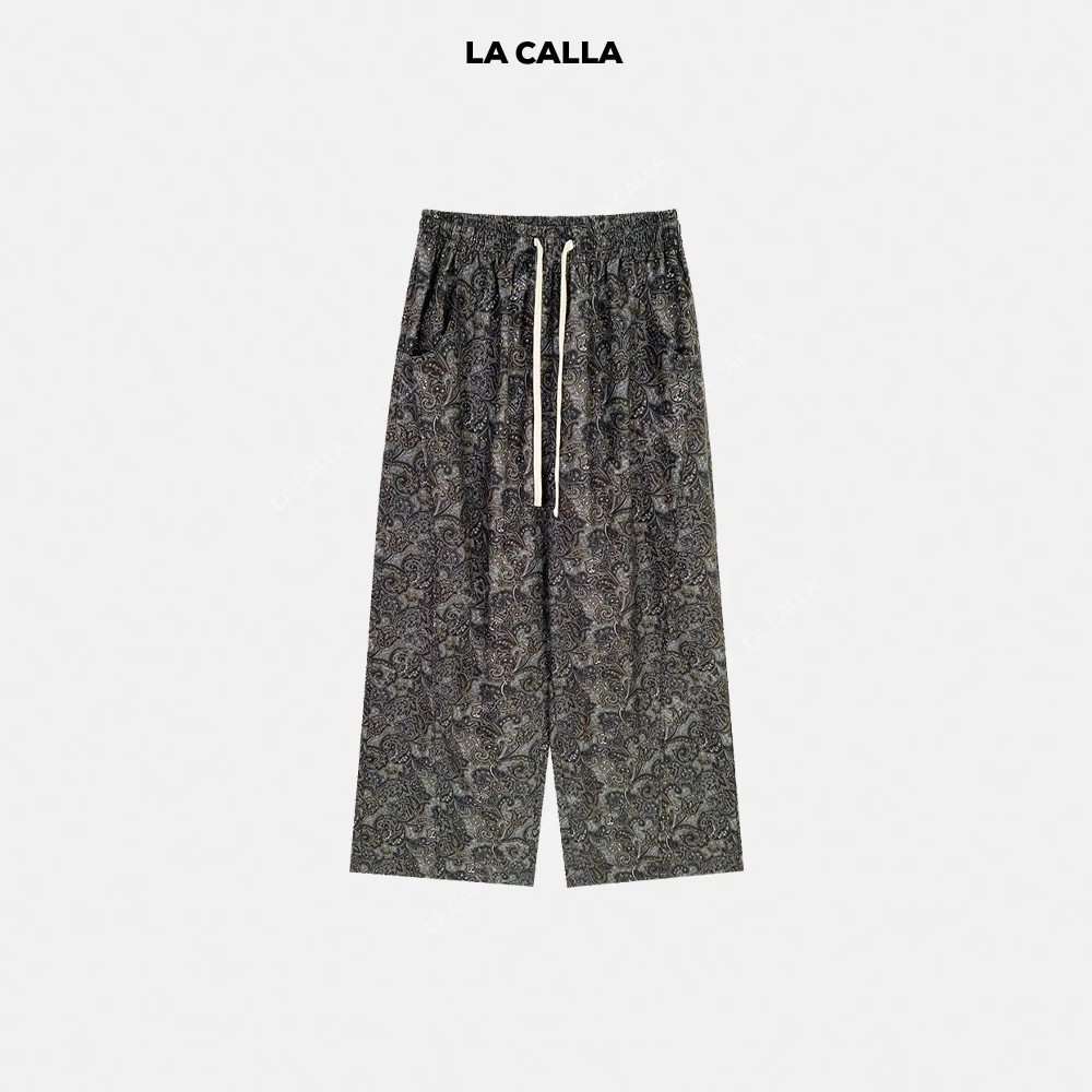 LA CALLA腰果花裤抽绳松紧腰直筒长裤OY52-2152