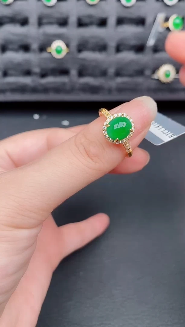 银S925镶嵌戒指翡翠天然a货翡翠157