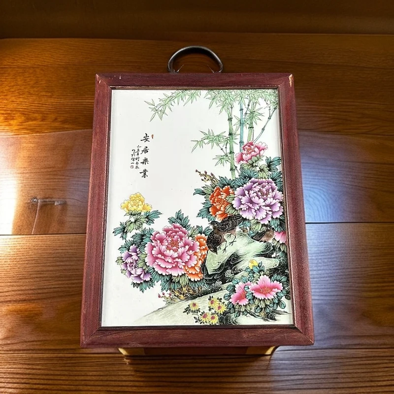 景德镇陶瓷瓷板画花鸟安居乐业实木边框37*29cm