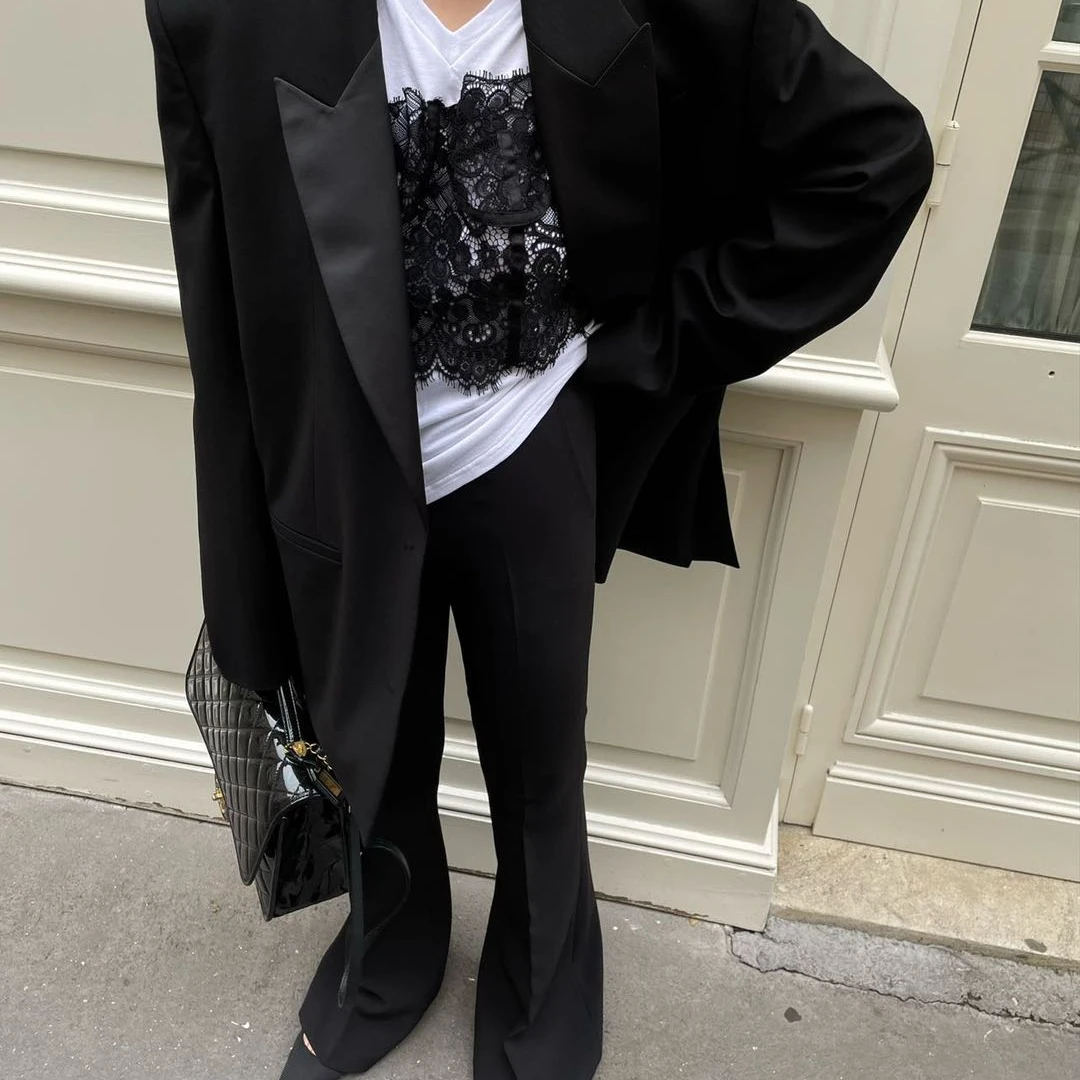 2025超模“金针菇”超高腰酒杯西裤