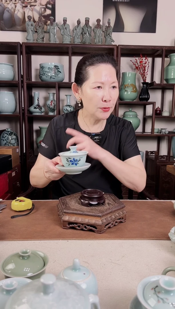 釉中彩 扶桑花画 三才盖碗