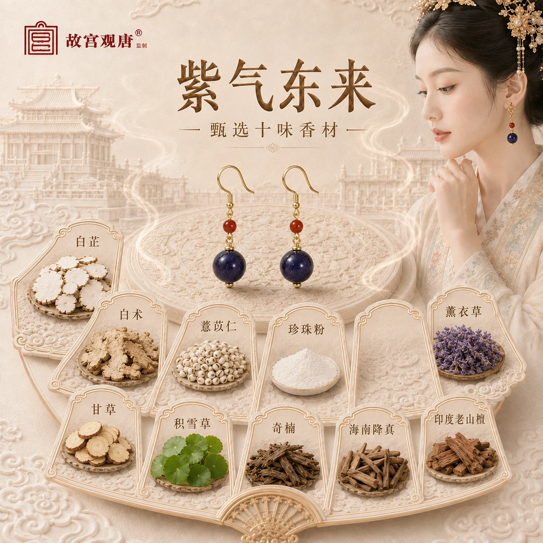 官方正品·故宫观唐[紫气东来]合香珠耳饰古法工艺手作