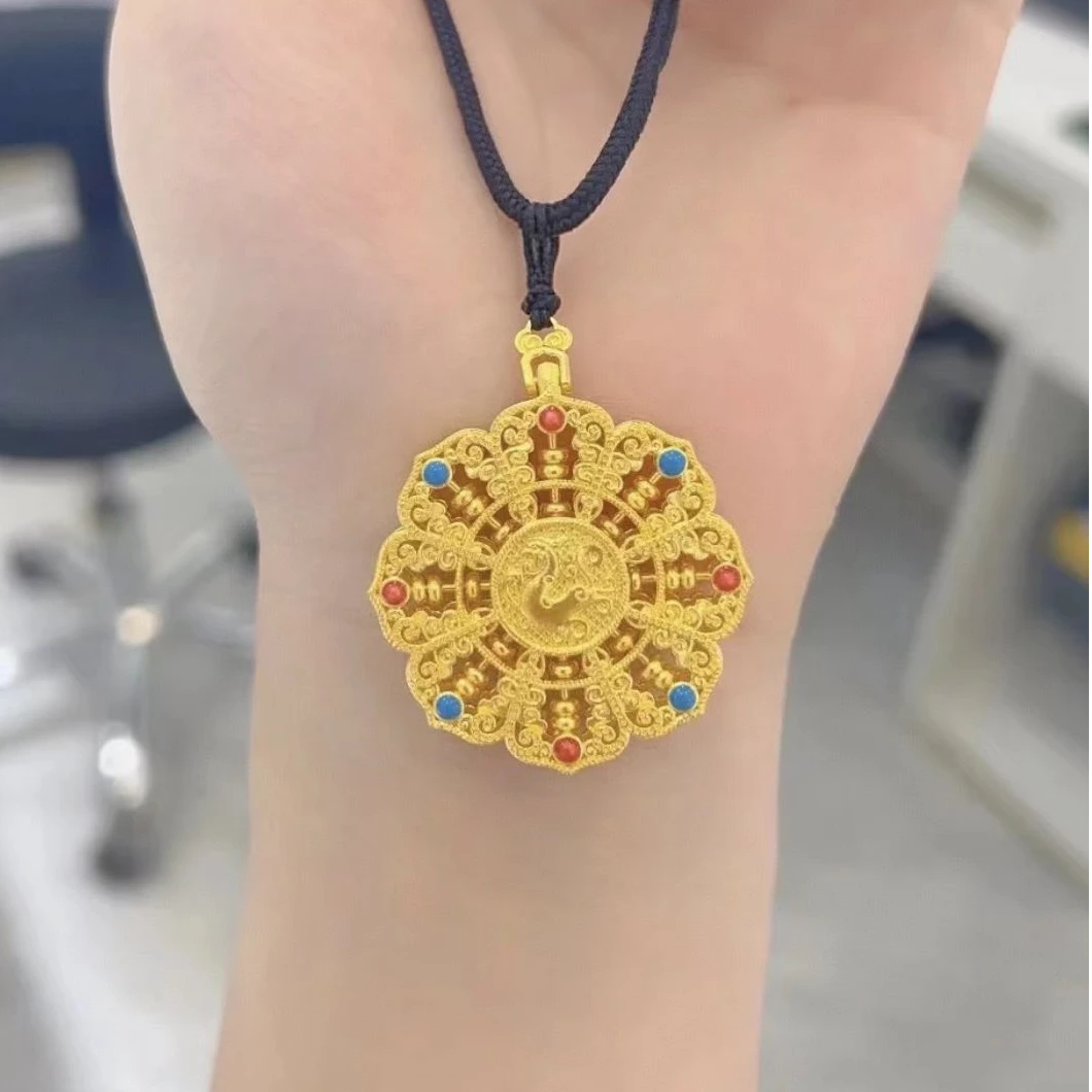 足金珐琅新款八宝罗盘吊坠
