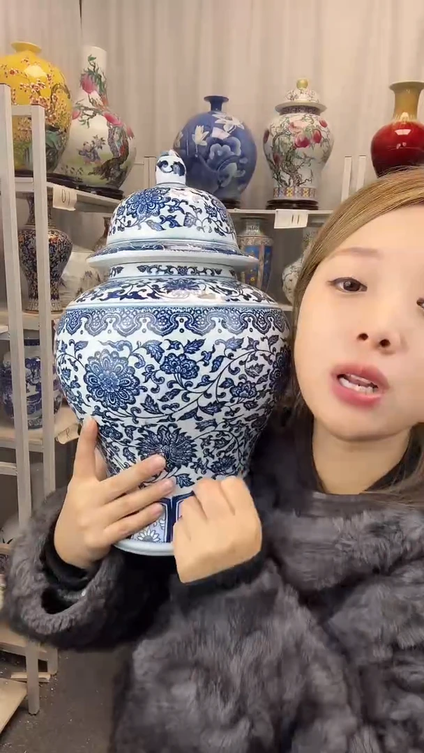 摆件陶景德镇柴烧将军罐高36