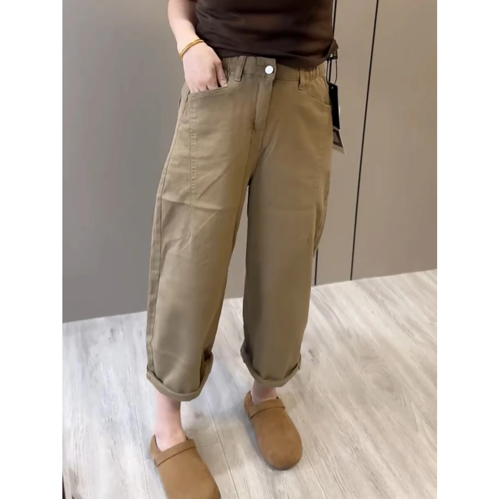 2025年秋季新款九分裤哈伦牛仔裤子女薄款高腰显瘦夏休闲裤工装裤