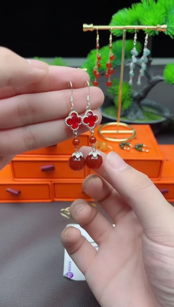 玛瑙/玉髓耳饰银S925镶嵌233