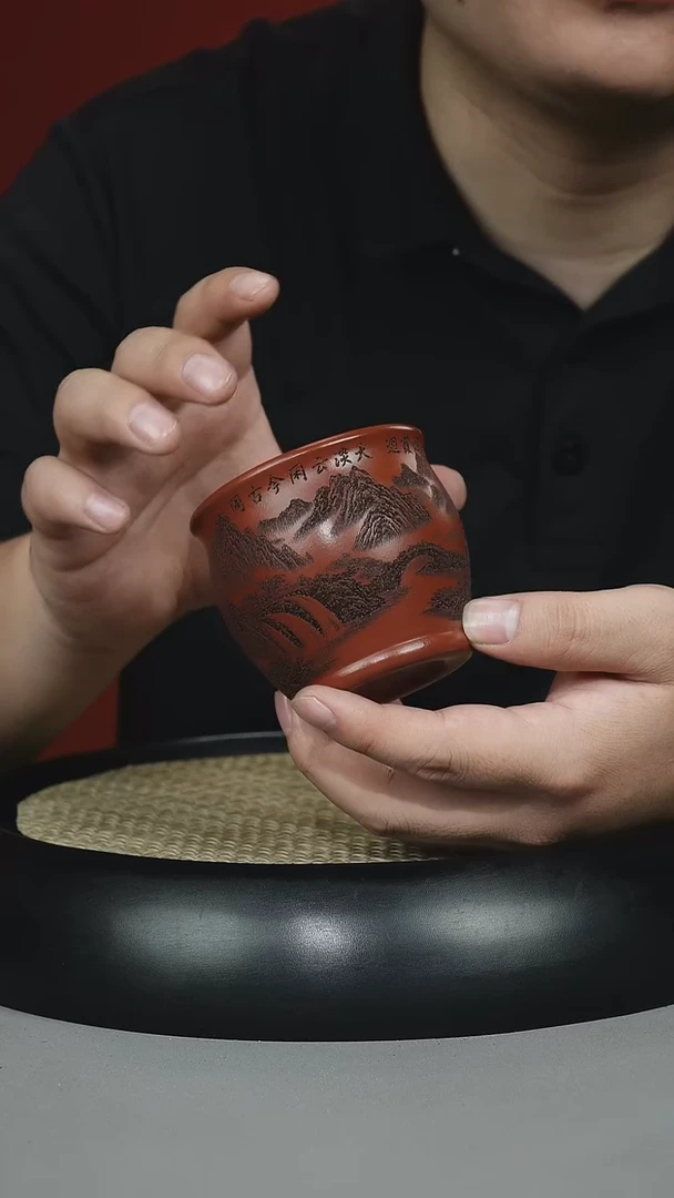 茶壶紫砂鸡血大红袍 山水铃铛杯