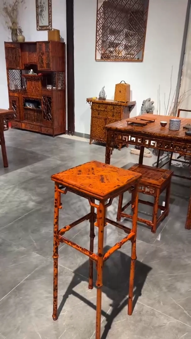 竹墨*湘妃竹听琴图花几