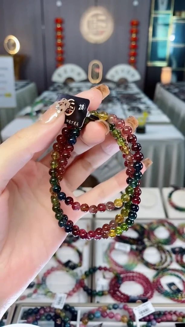 未镶嵌老矿碧玺色标透体三圈手串5mm+碧玺dan多样性发货一条