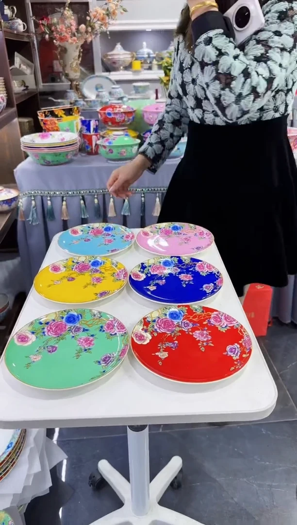 珐琅七英寸骨碟6个景德镇陶瓷