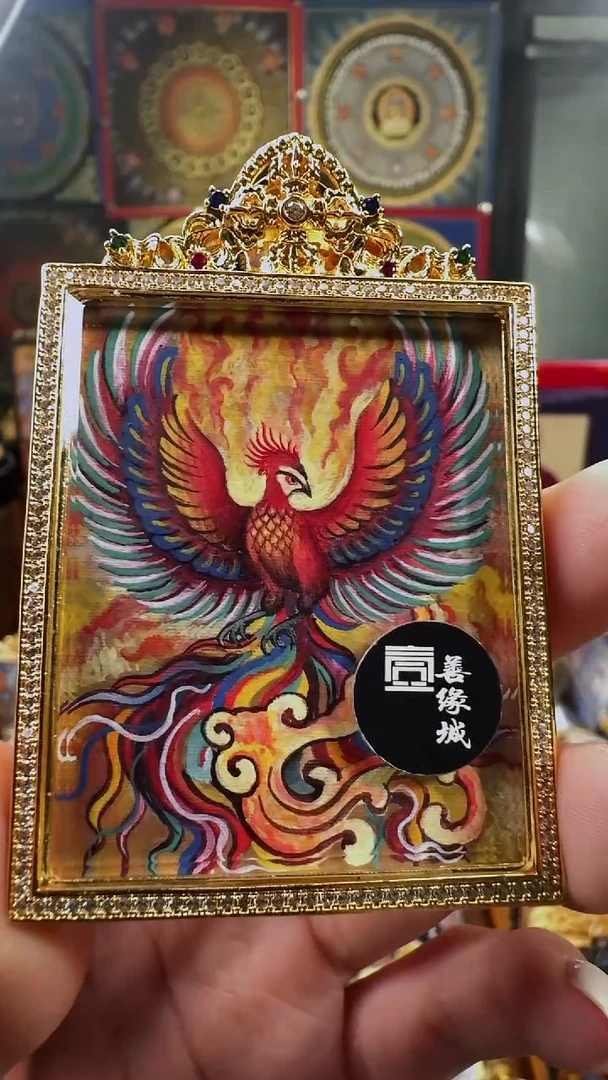 吊坠壹善缘城手绘唐卡朱雀离火