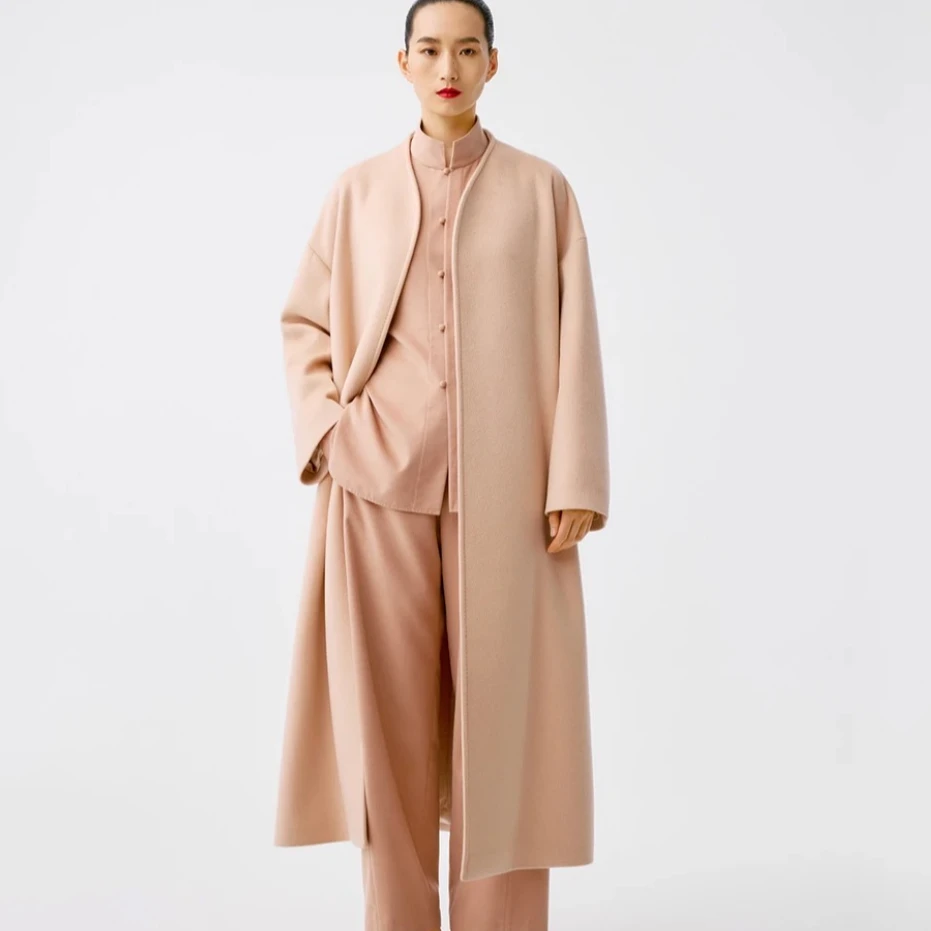 【顾文婷推荐】玉琼国风25 全羊 绒气质立领长大衣 J25A8256