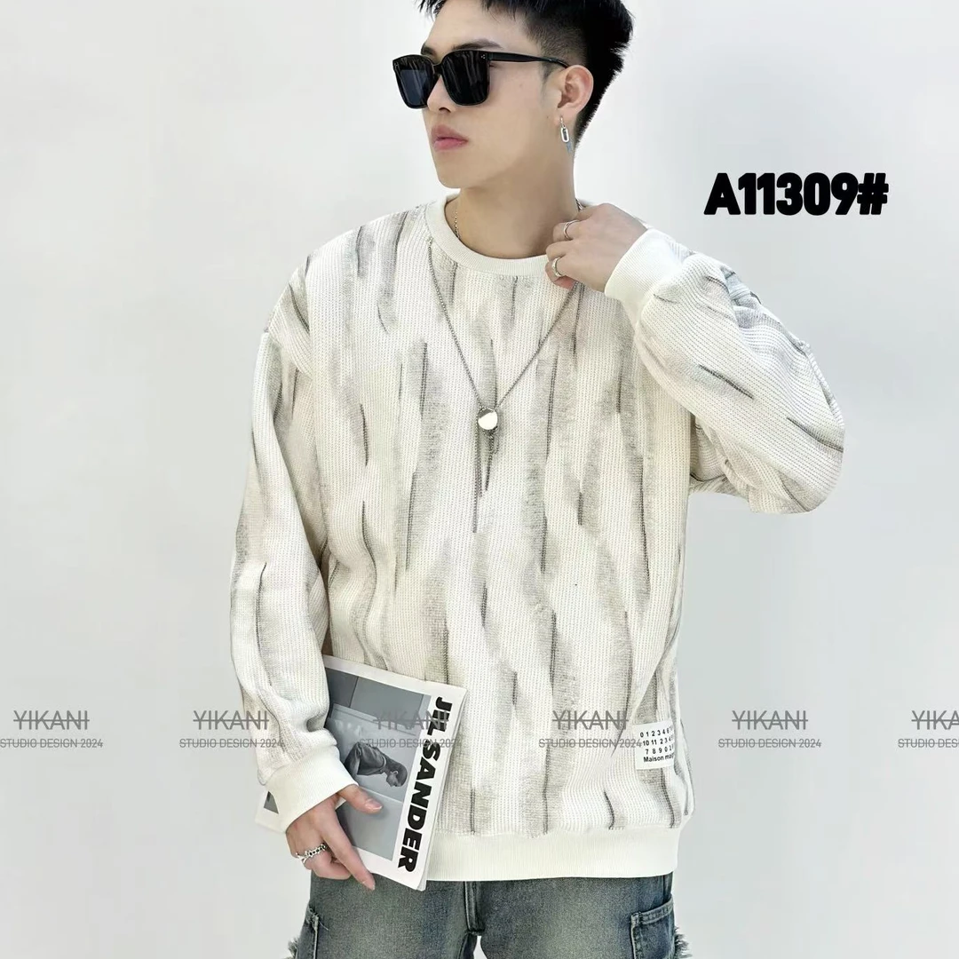 秋冬季加绒长袖卫衣男款竖条拼色百搭上衣