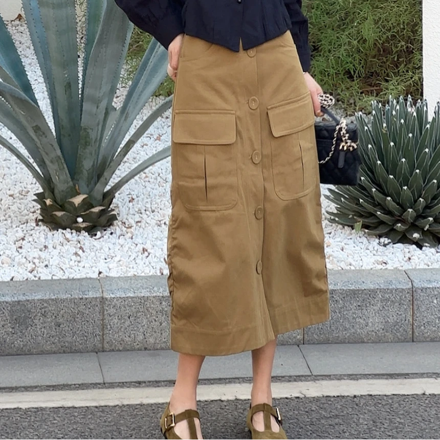 LYXZ x 大小与【神裙来啦！】夏季新款前排扣后开叉工装半裙72722