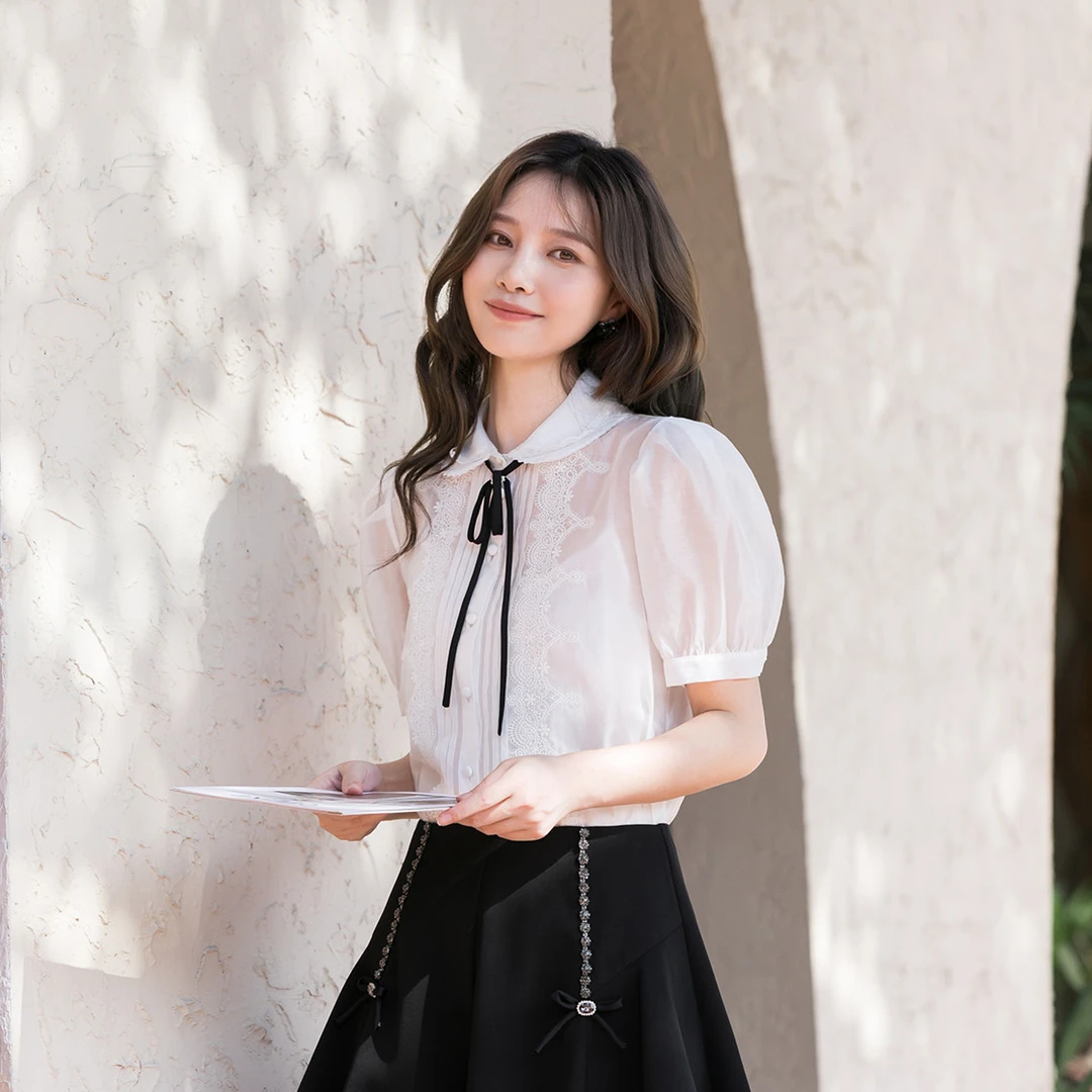 【万万专属】芭依璐夏款花边打条时尚气质衬衫86C0670