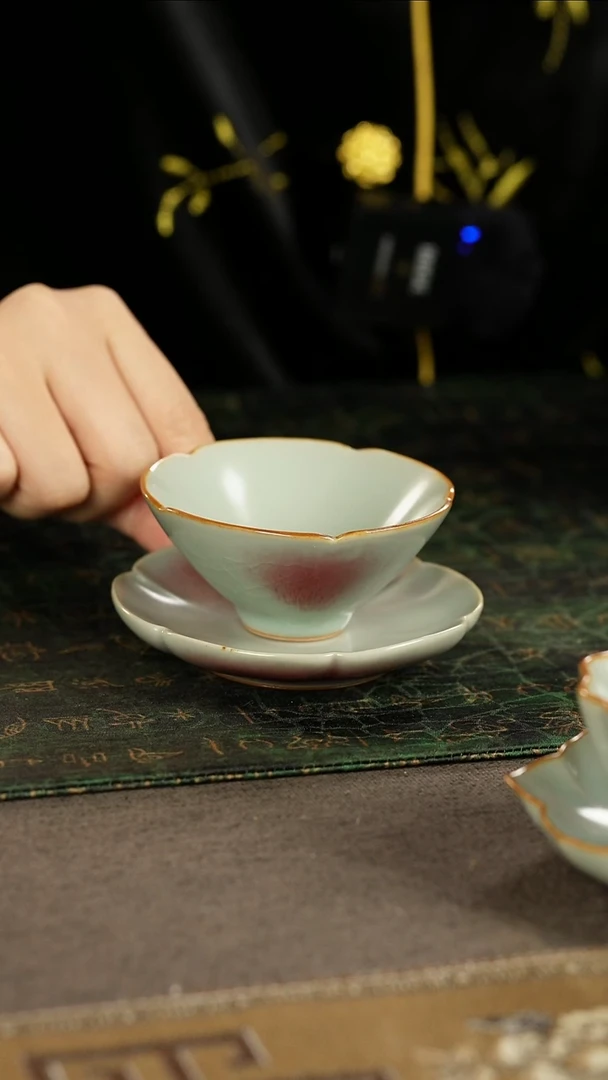 瓷片善窑厂汝窑落红斗笠主人杯（套组）