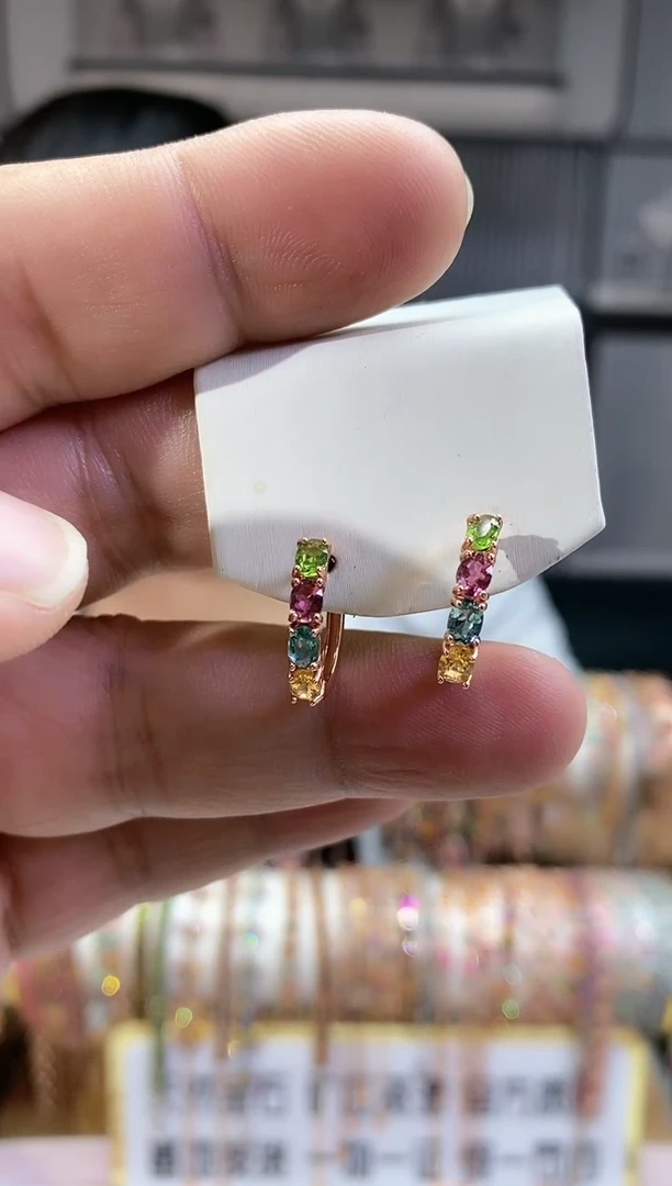 银S925镶嵌耳扣碧玺354353435435435