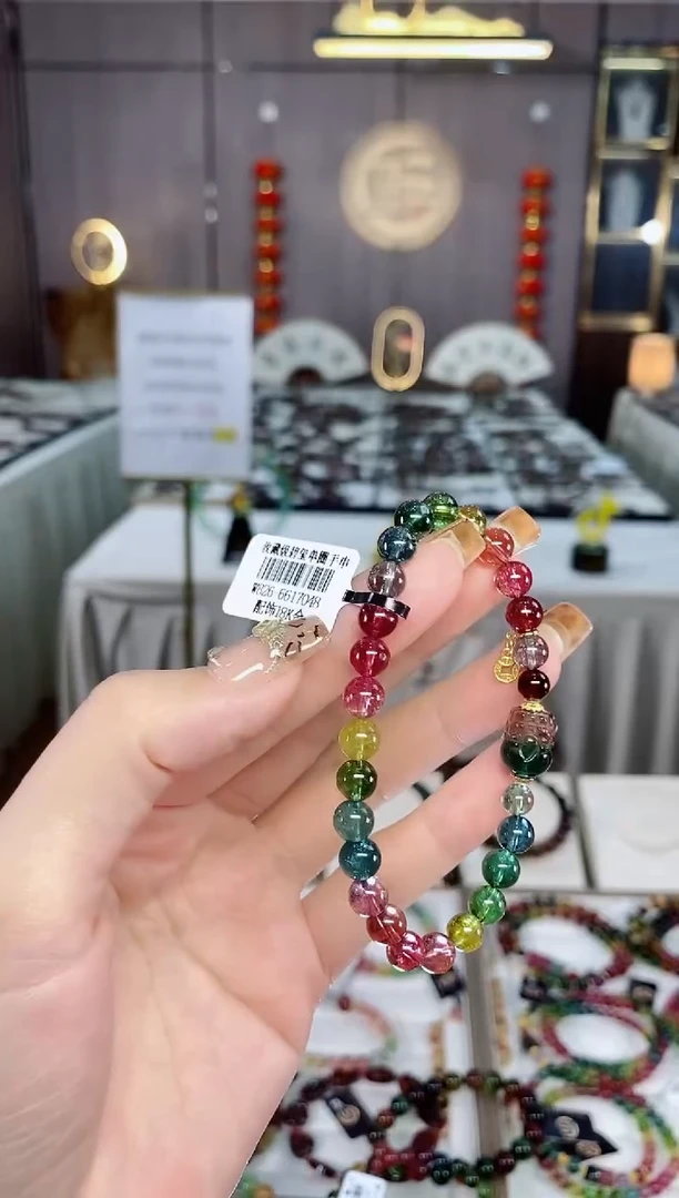 收藏级老矿碧玺色标彩虹净体单圈手串6mm未镶嵌碧玺dan一物一证