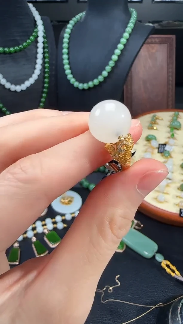 和田玉戒指银S925镶嵌1