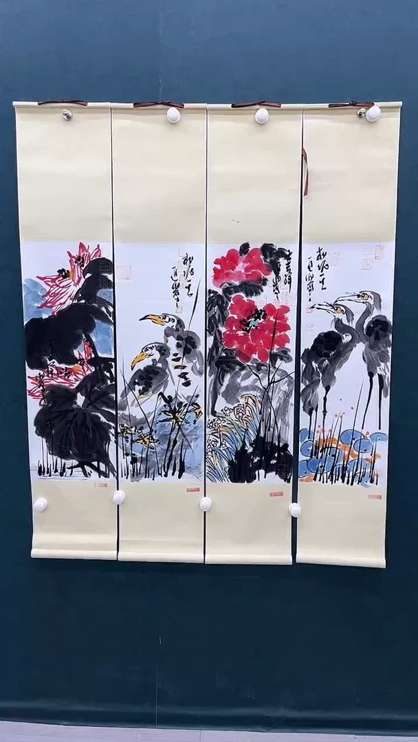 国画李进潮-四条屏-花鸟轴