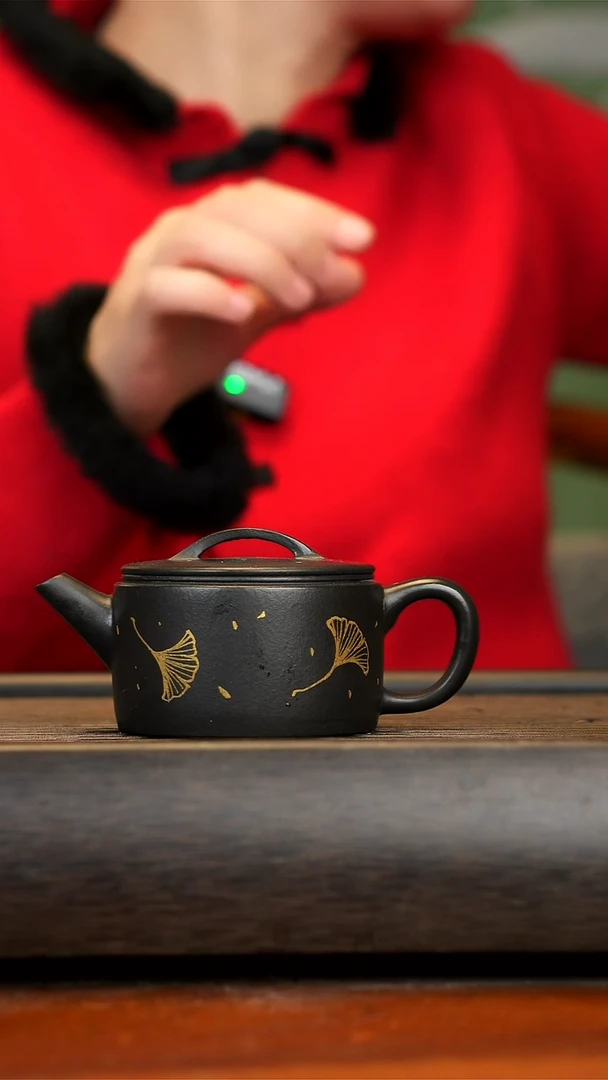 【闪购商品】紫砂茶壶焐灰汉瓦壶 描金银杏