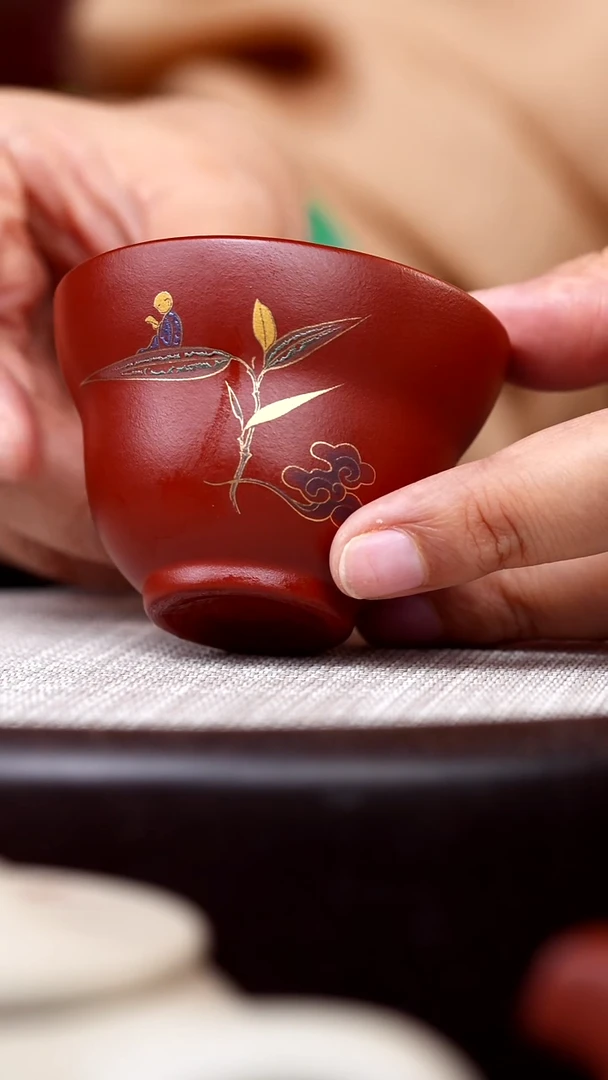 茶壶紫砂朱泥葫芦杯描金