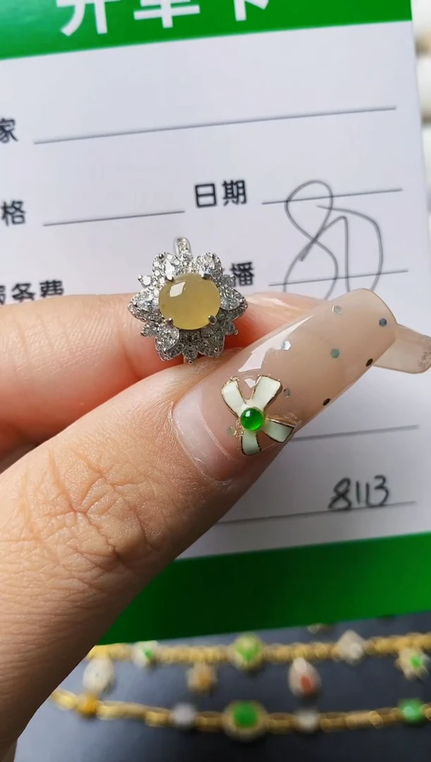翡翠戒指银S925镶嵌8113