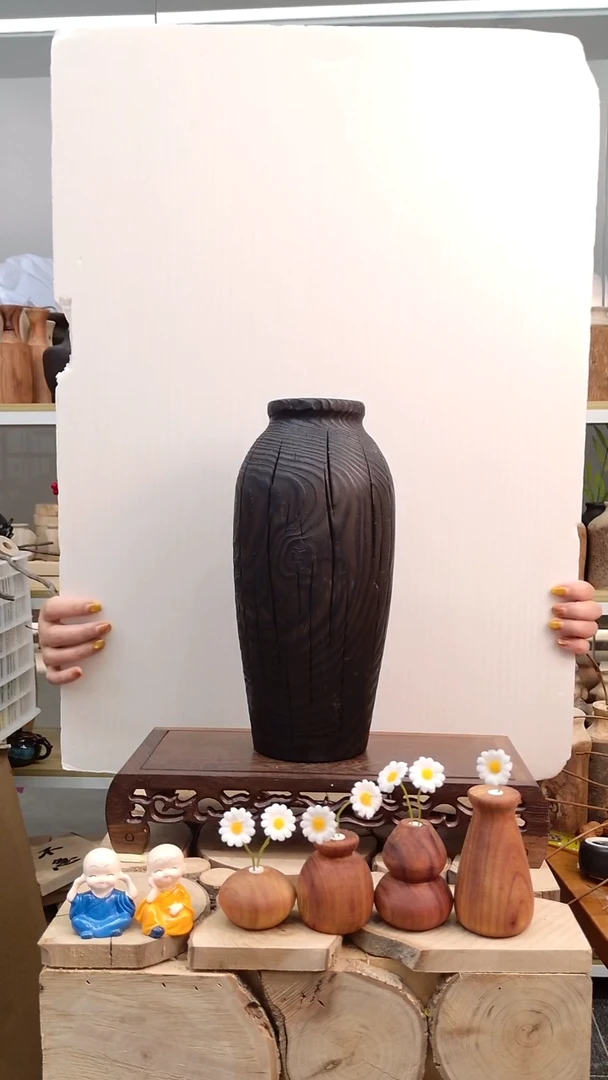 木实木花瓶自然裂纹，随机木纹，一个