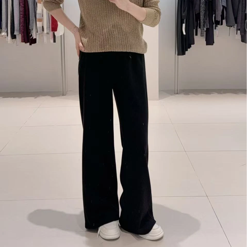 休闲裤-135B314123艾家百搭高腰纯色时尚抽绳直筒裤