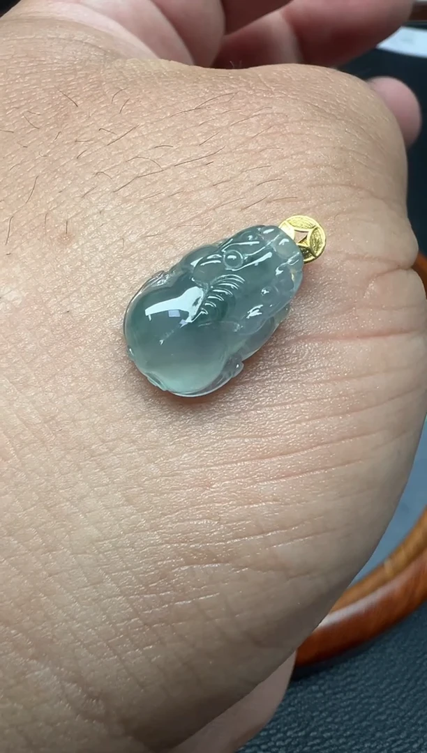 颈饰18K金镶嵌翡翠（45号）纯天然A货缅甸翡 貔貅锁骨吊坠