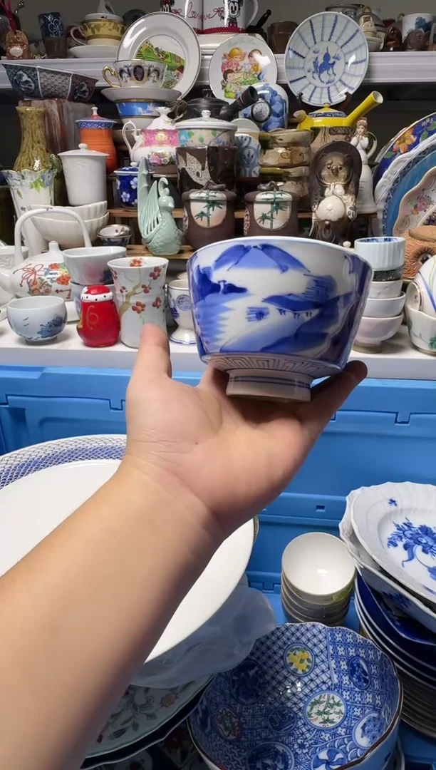 中古瓷器，默认微瑕-091，手绘青花杯，无底款