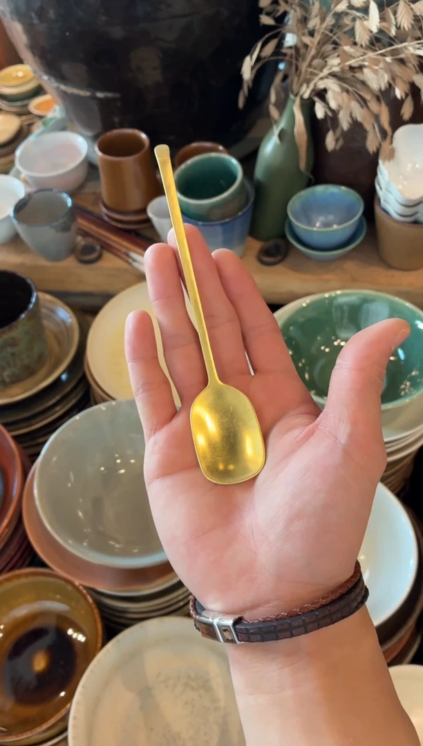 瓷片手工黄铜甜品勺福利款