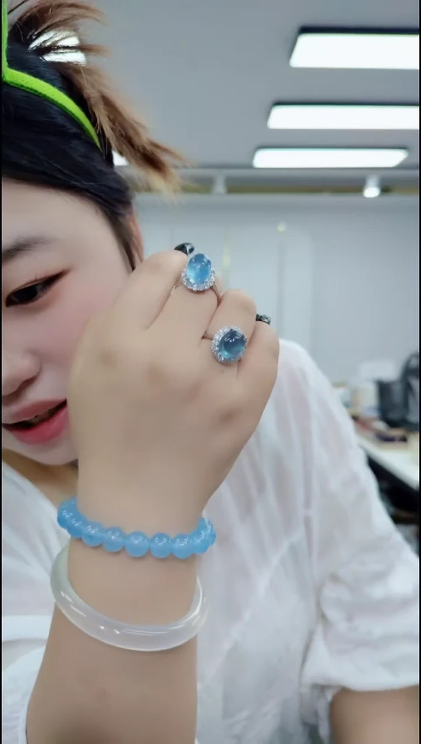 海蓝宝石颈饰合金2406蛋面戒指