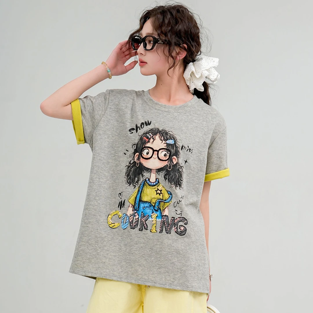 【丹宁蔷薇】夏季新款女童青少年学生宽松百搭时尚休闲半袖T恤13169