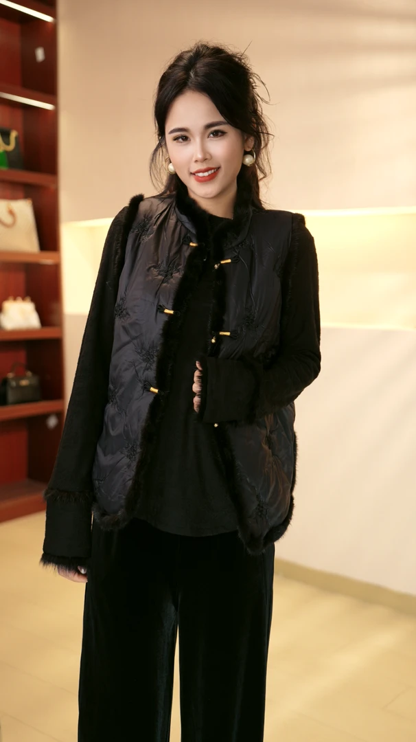 厚款立领时尚风纽扣女装短款棉衣盘扣女装秋冬马甲