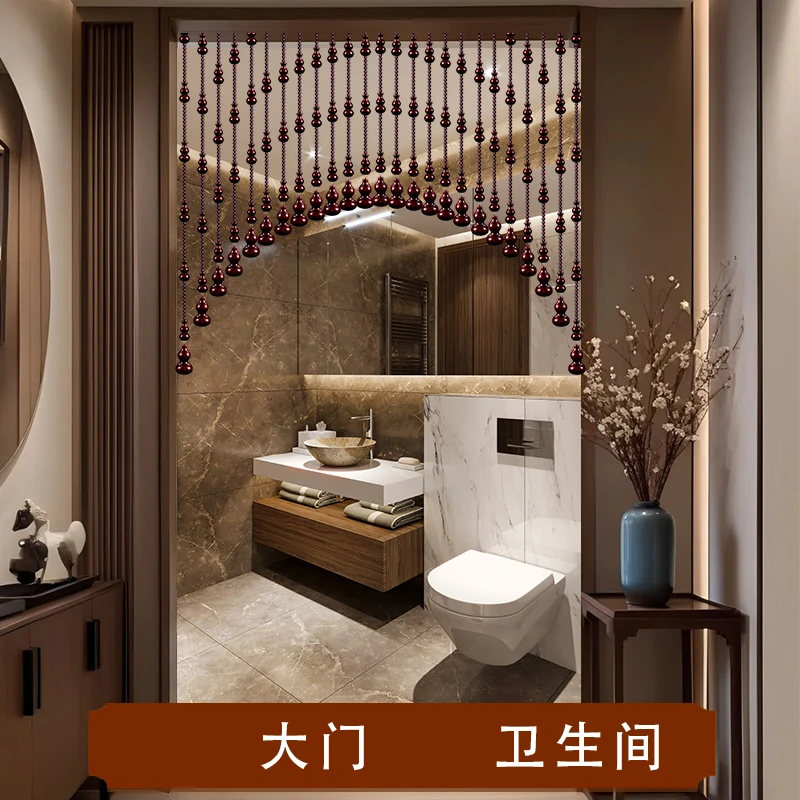 桃木葫芦水晶珠帘门帘免打孔用于卧室客厅卫生间隔断装饰
