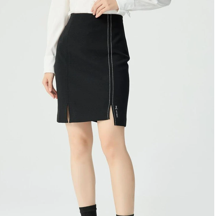 GIRDEAR/哥弟新款通勤高腰明线双开叉包臀裙中长款半身裙1200277