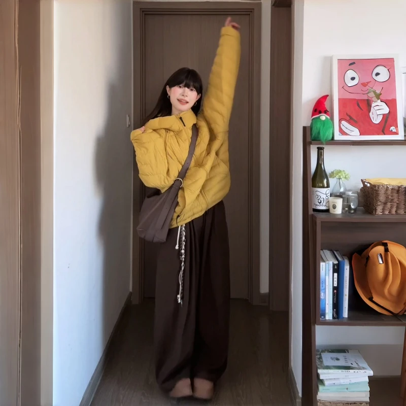 Youmi/冬日可拆卸袖子棉服+休闲弯刀拖地裤时尚套装女秋冬