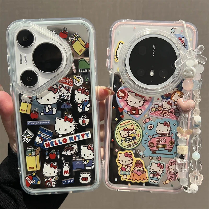 适用华为mate70pro+手机壳mate60镜面卡通汽车零食KT猫Pura70女款