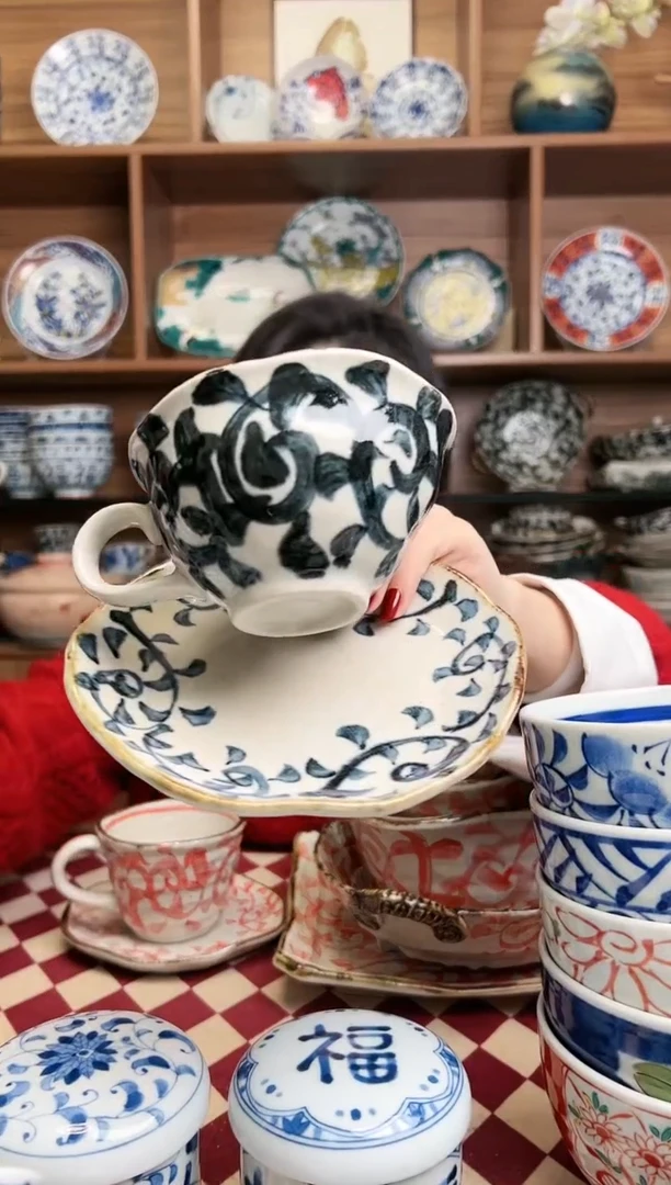 【闪购商品】瓷片章鱼唐草  红茶杯套装