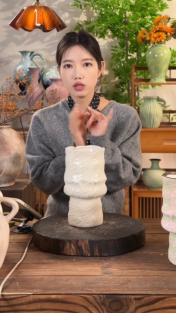 【褶皱净版花瓶】陶瓷无孔水培创意素雅民宿软装茶几摆件花