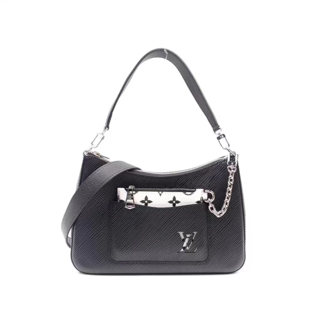 95新 LouisVuitton/路易威登 安洁利 LV黑色水波纹牛角包