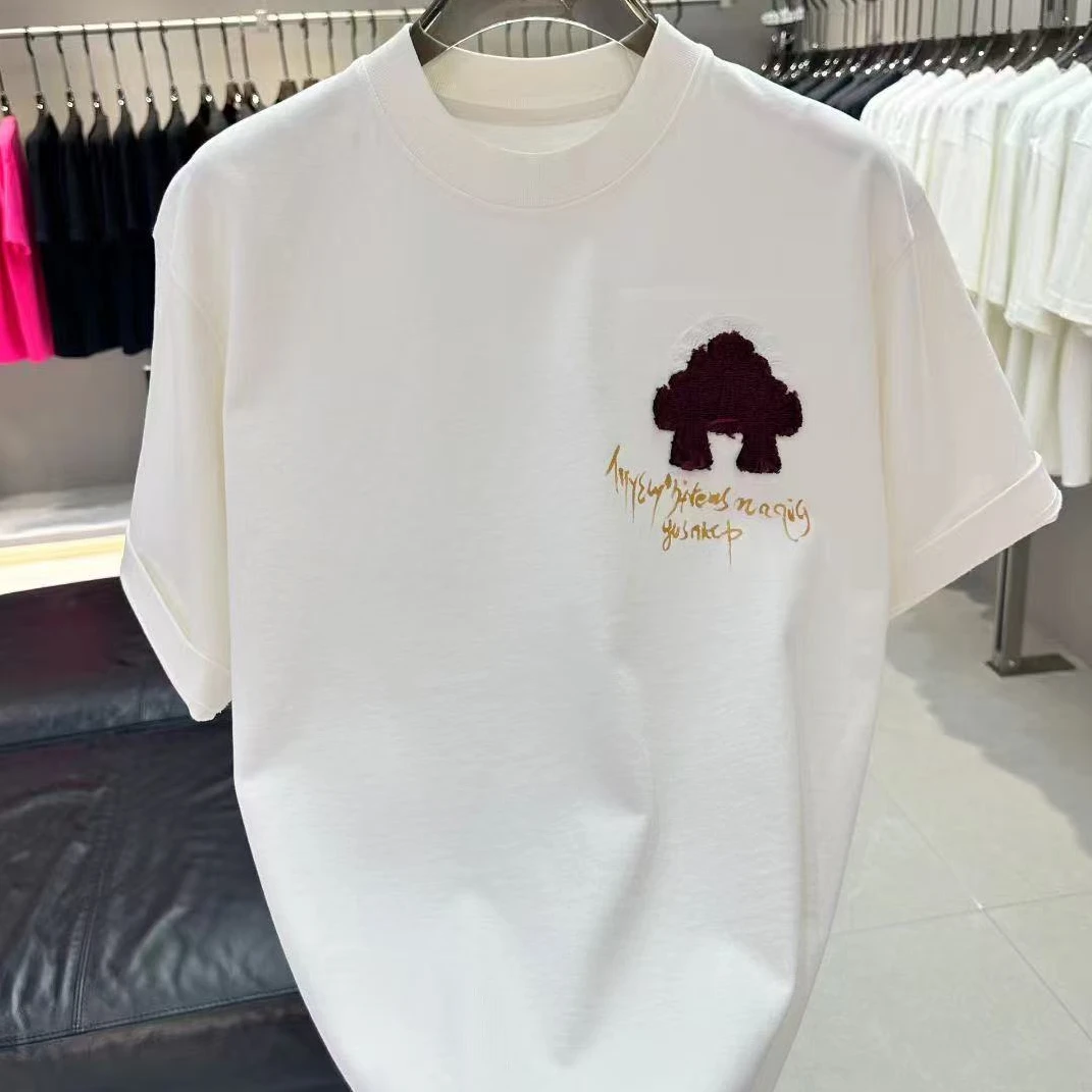 【鑫潮】潮牌男装时尚百搭贴布刺绣手绘款纯棉T恤-55663