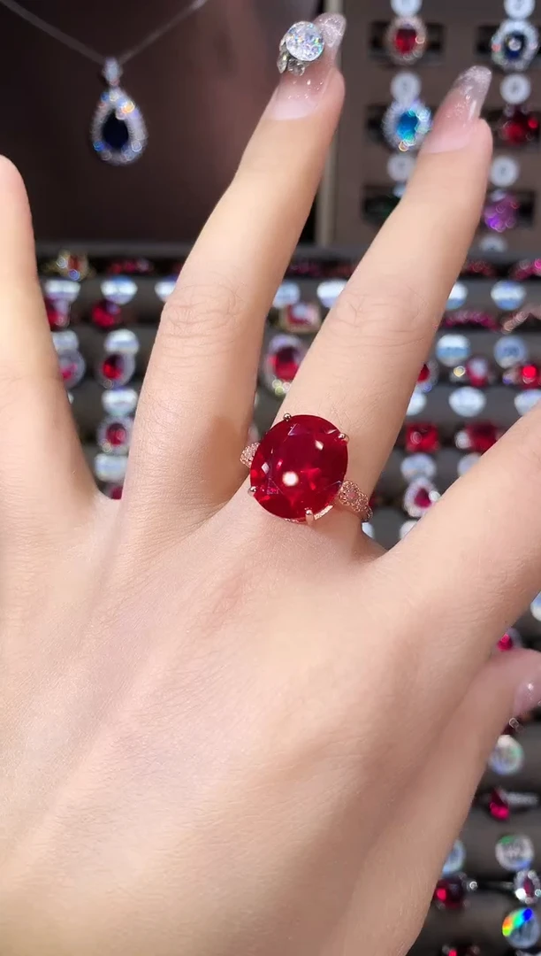 无925银鸽血红色戒指