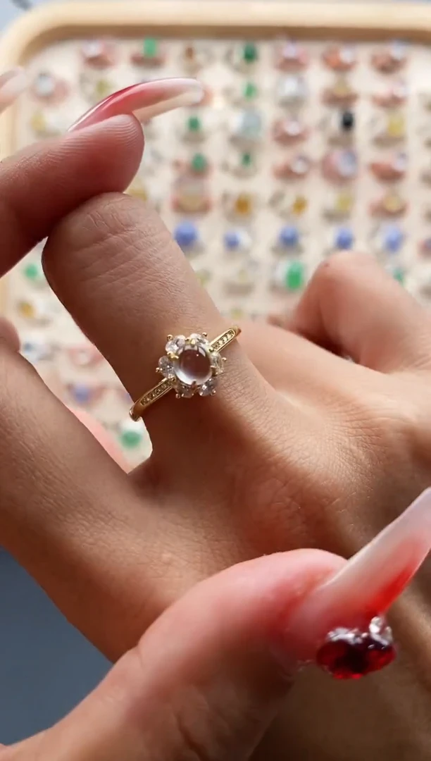 【闪购商品】翡翠戒指银S925镶嵌缅甸天然A货翡翠111 1+