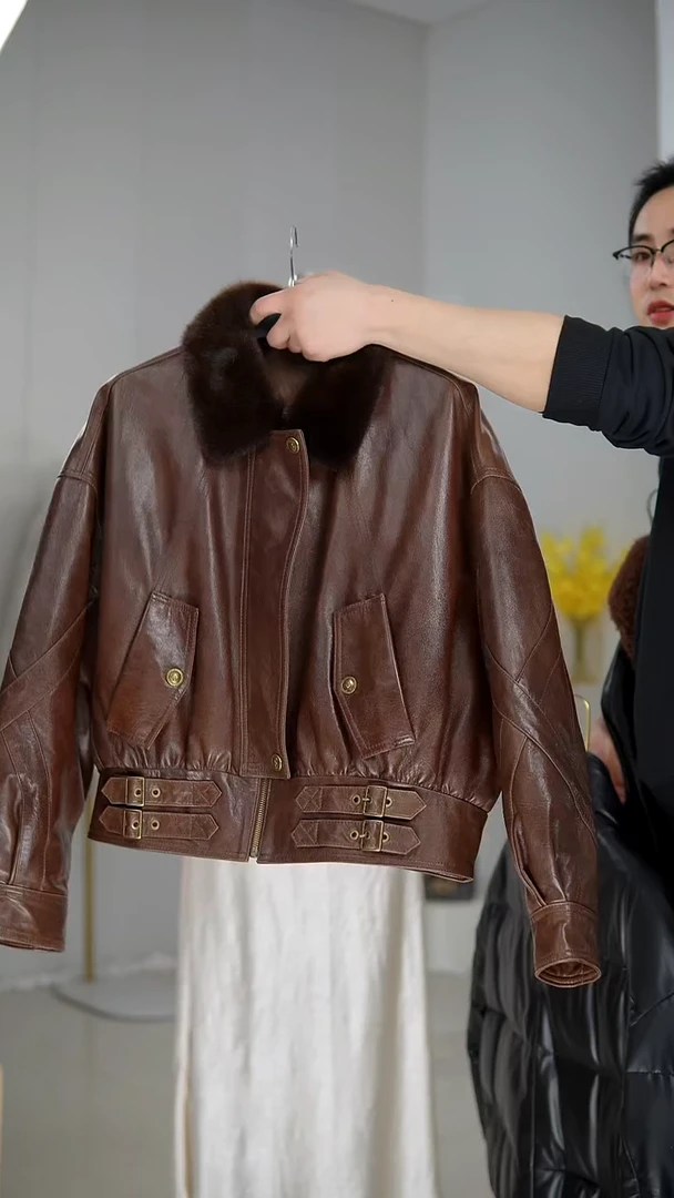 S码真皮鹅绒水貂领