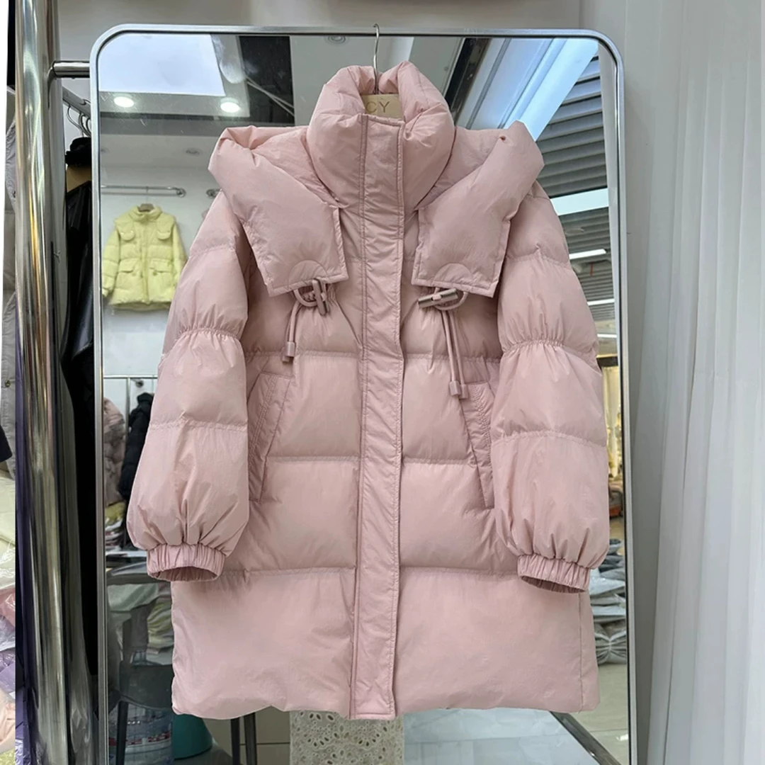 LB 冬季2024新款时尚百搭高级感牛角扣中长款羽绒服