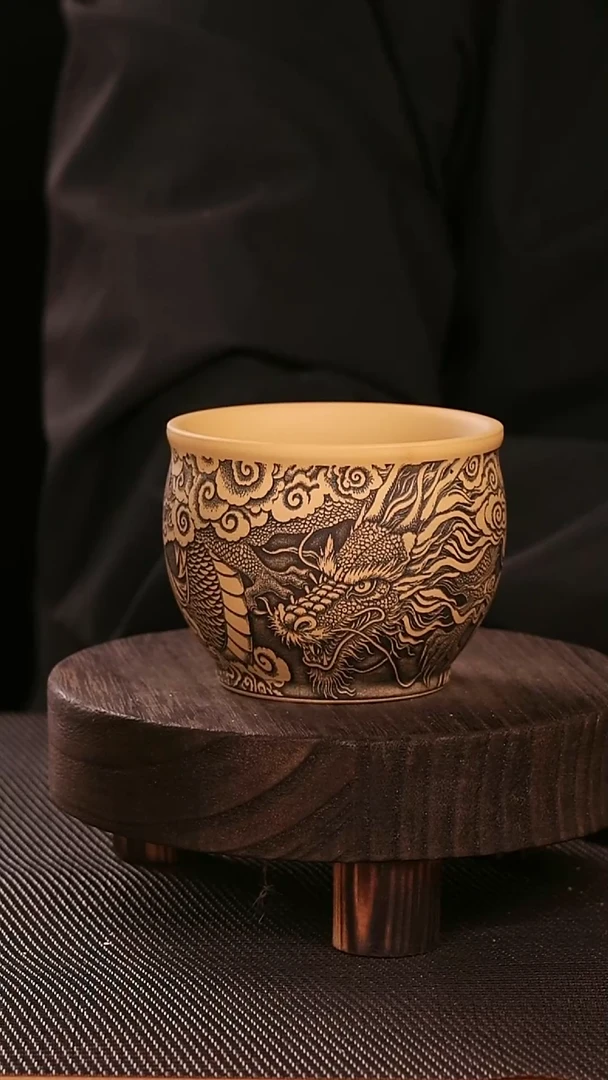 茶杯紫砂紫砂刻绘主人杯龙行天下