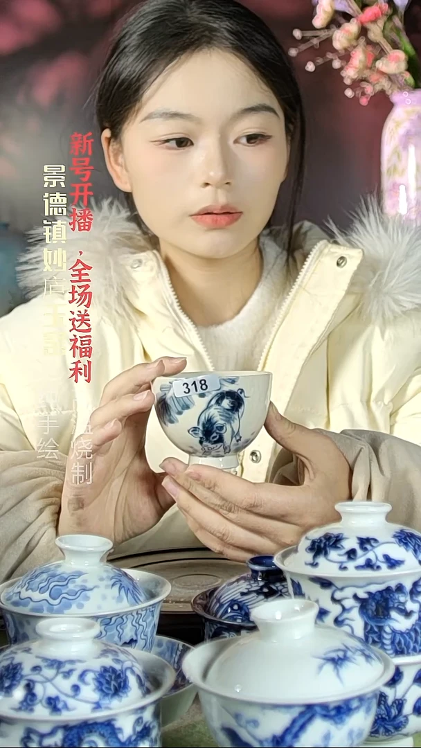 盘陶妙庐玉窑草木灰鸡心杯318微瑕